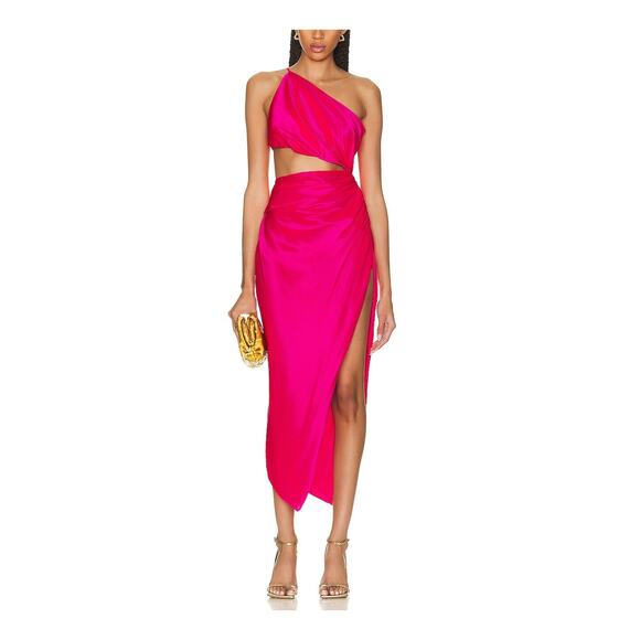 The Sei Pink Silk One Shoulder Cut Out Dress Size 2 - Picture 1 of 7